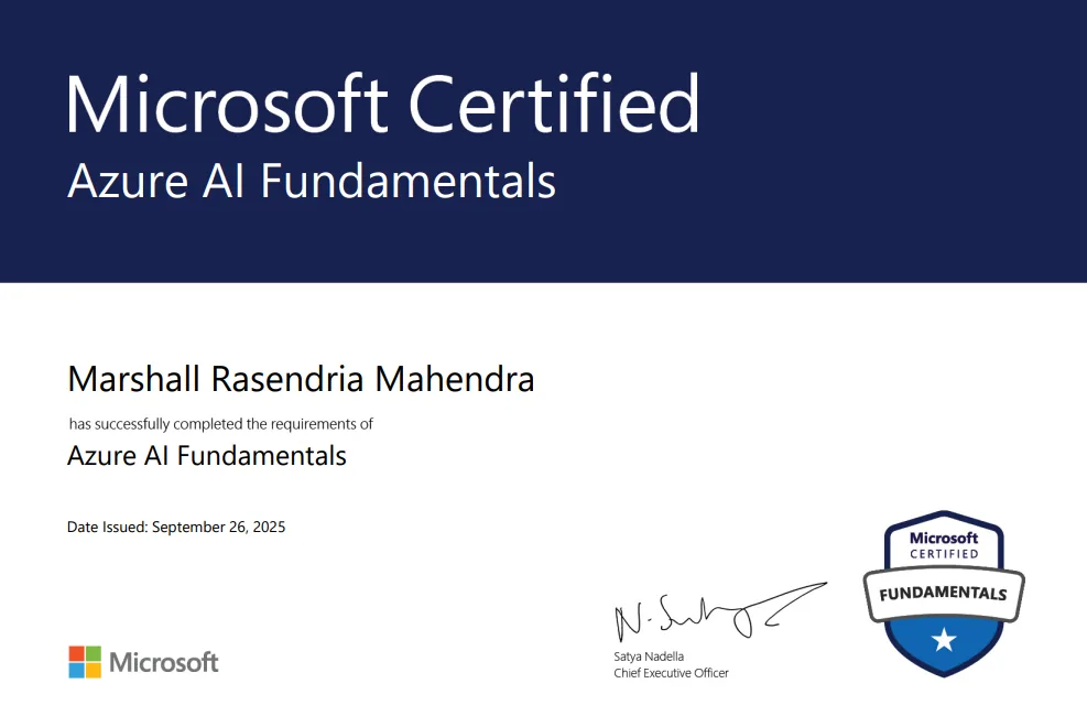Microsoft Certified: Azure AI Fundamentals certificate